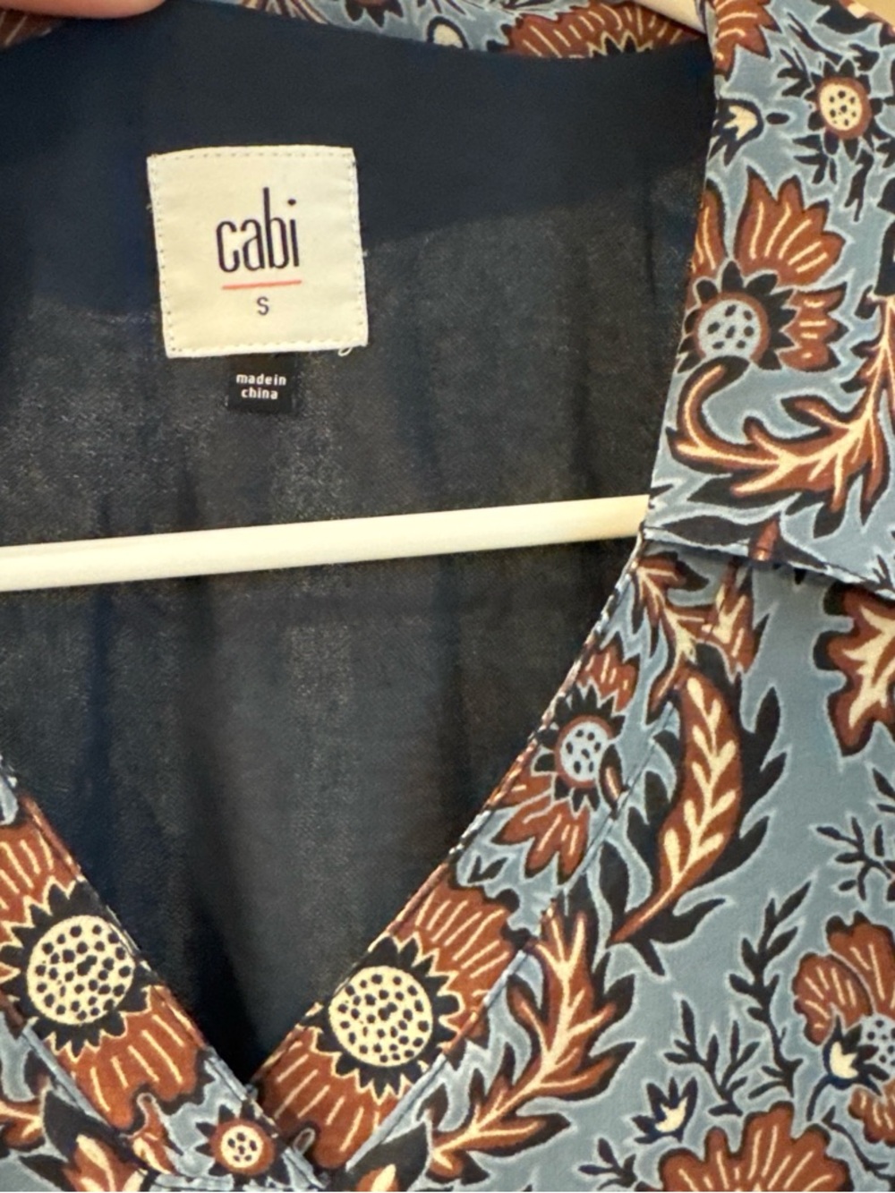 CAbi Blue & Brown Floral Collared Shirt
